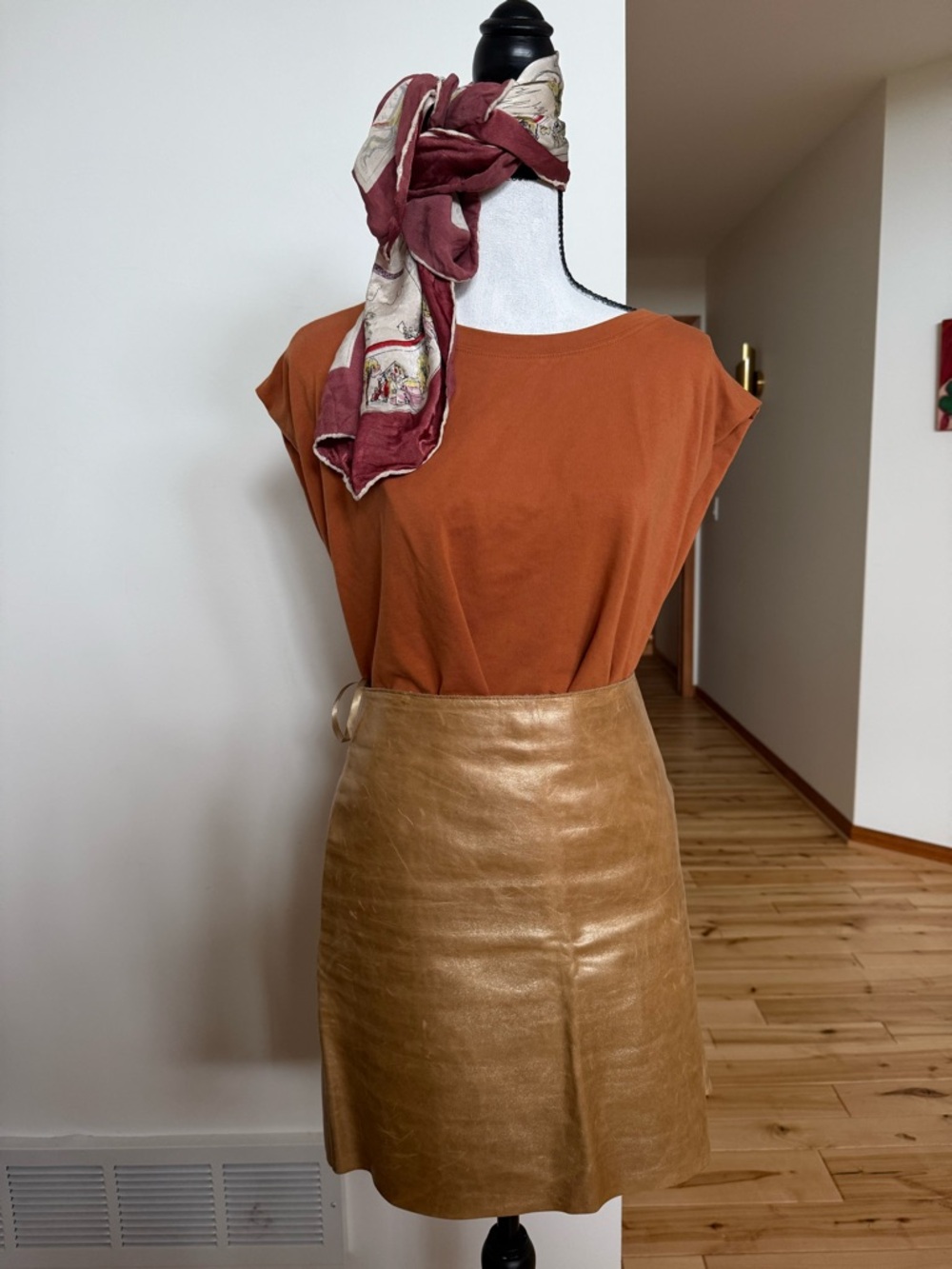 Vivienne Tam Tan Leather Skirt with Blush Lining